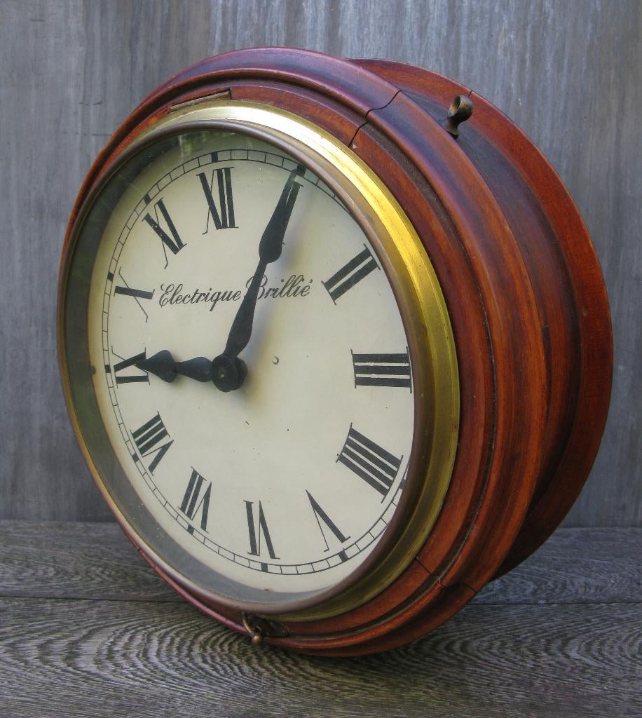 DUBBELE STATIONSKLOK ELECTRIQUE BRILLIE ANTIEK, Antiek en Kunst, Antiek | Klokken, Ophalen of Verzenden
