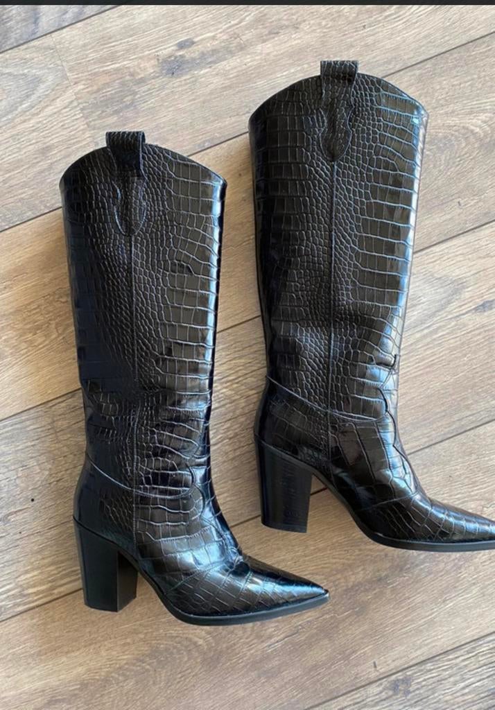 Zwarte croco laarzen, Hoge laarzen, Zwart, Nieuw, Ophalen of Verzenden