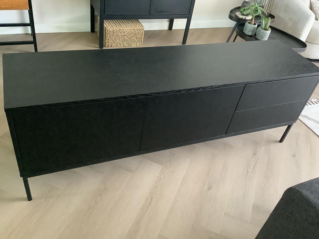 Zwarte televisiekast televisiemeubel Zen lifestyl tv meubel, Ophalen, 25 tot 50 cm, 150 tot 200 cm, Minder dan 100 cm