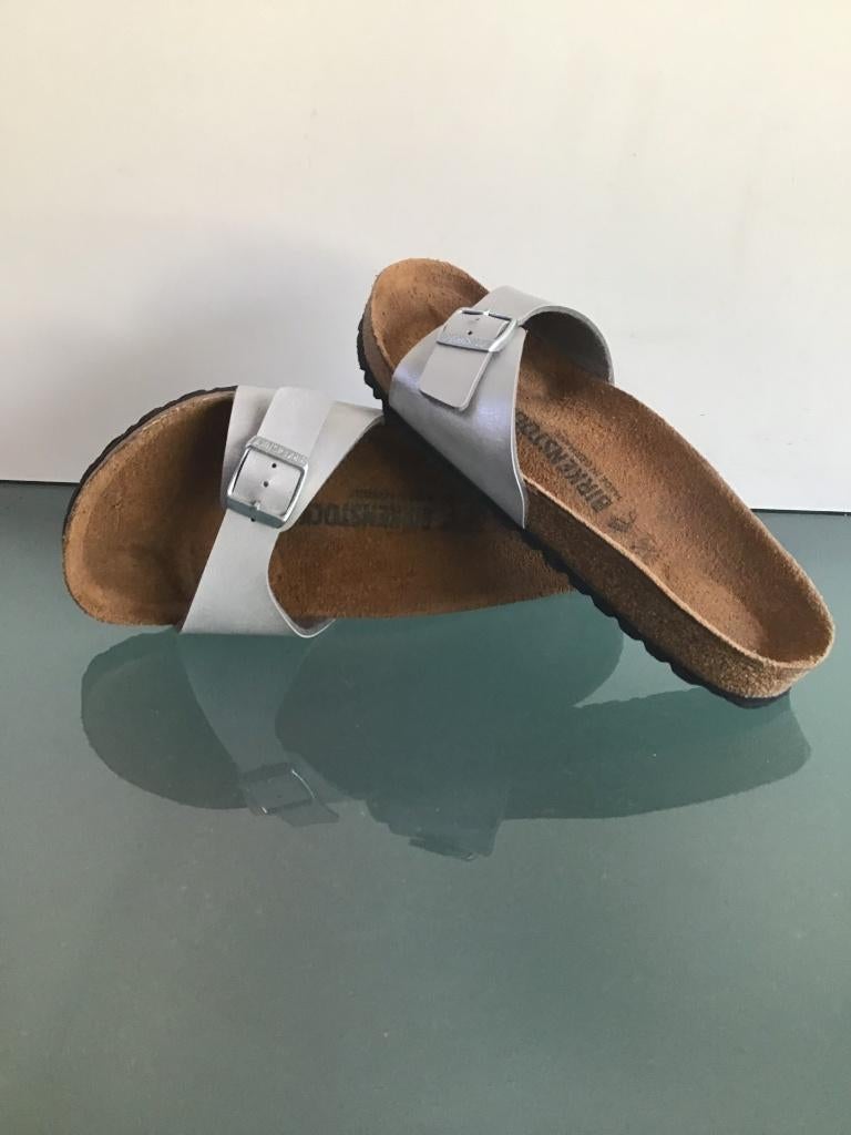 Birkenstock 37 Madrid zilver | Gratis verzenden, Slippers, Overige kleuren, Verzenden, Zo goed als nieuw