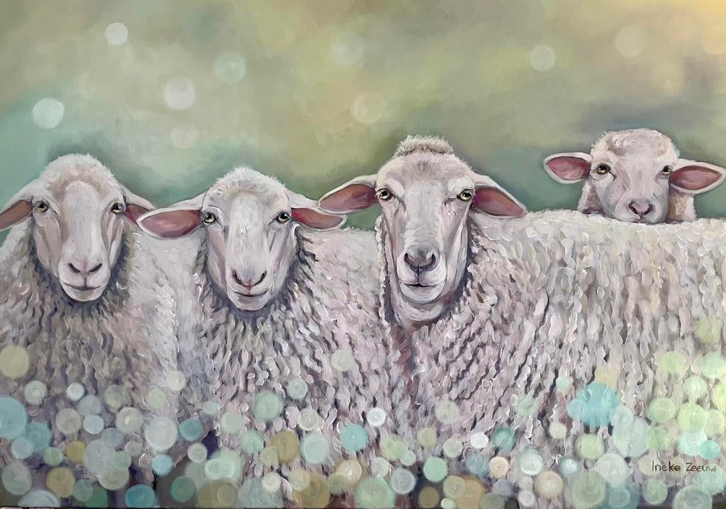 Schilderij schapen, Nieuw, Ophalen of Verzenden, Schilderij, 100 tot 125 cm