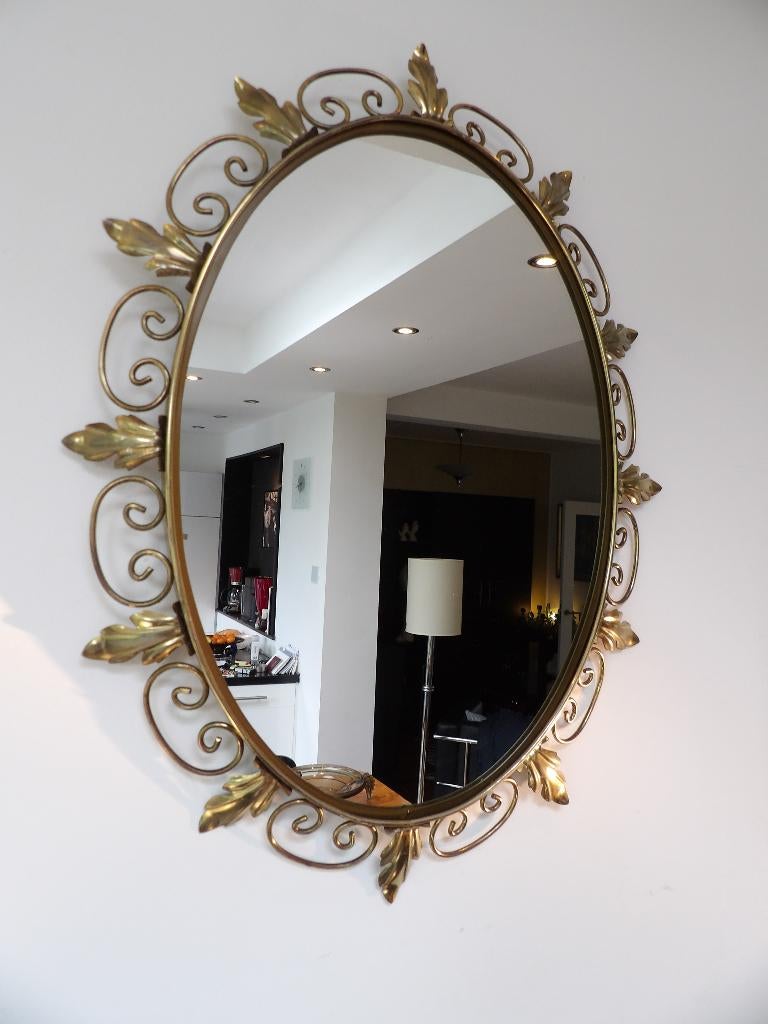 Fifties Design Spiegel Deknudt messing, Ophalen of Verzenden, Ovaal, Minder dan 50 cm, Minder dan 100 cm