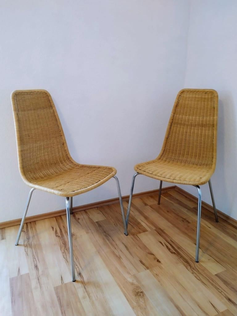 2 x Vintage IKEA Linus stoel – rotan & chroom, Huis en Inrichting, Stoelen, Zo goed als nieuw, Twee, Metaal, Riet of Rotan, Overige kleuren
