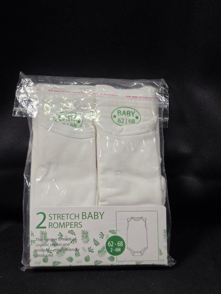 Baby rompers 2-pack wit 62-68 katoen baby body set newborn, Kinderen en Baby's, Babykleding | Maat 62, Nacht- of Onderkleding