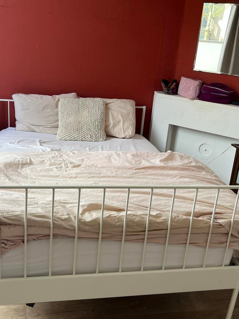 IKEA Leirvik bed 140x200 - Wit metalen bedframe, Ophalen, Gebruikt, Wit, Tweepersoons