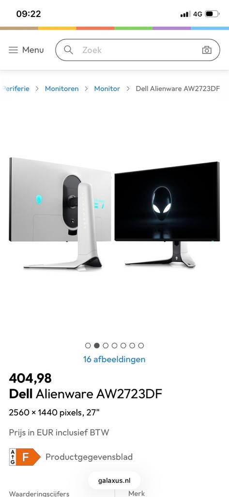Alienware monitor white 280hz, Computers en Software, Monitoren, Ophalen, Zo goed als nieuw
