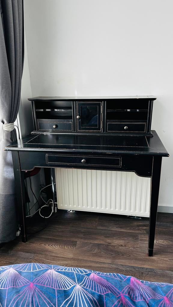 Zwart bureau met opzetstuk en lades, Ophalen, Gebruikt, Klassiek, Overige typen