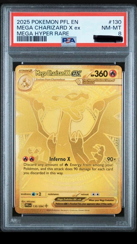 Mega charizard X EX pfl 130 PSA 8!!, Ophalen of Verzenden, Nieuw, Losse kaart