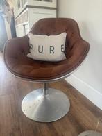 Cognac kleurige draaibare stoel met zilveren frame, Huis en Inrichting, Stoelen, Ophalen, Bruin, Zo goed als nieuw, Metaal