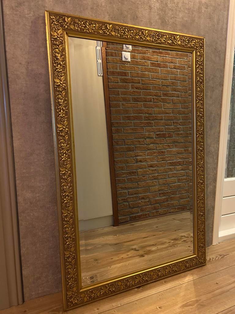 Grote Old Gold facet geslepen Barok spiegel, Ophalen, Gebruikt, 100 tot 150 cm, 75 tot 100 cm