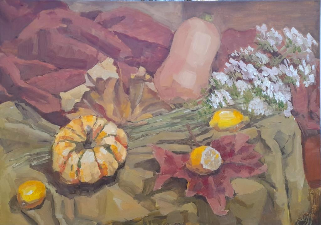 Schilderij stilleven – handgemaakt, warme herfsttin, Ophalen