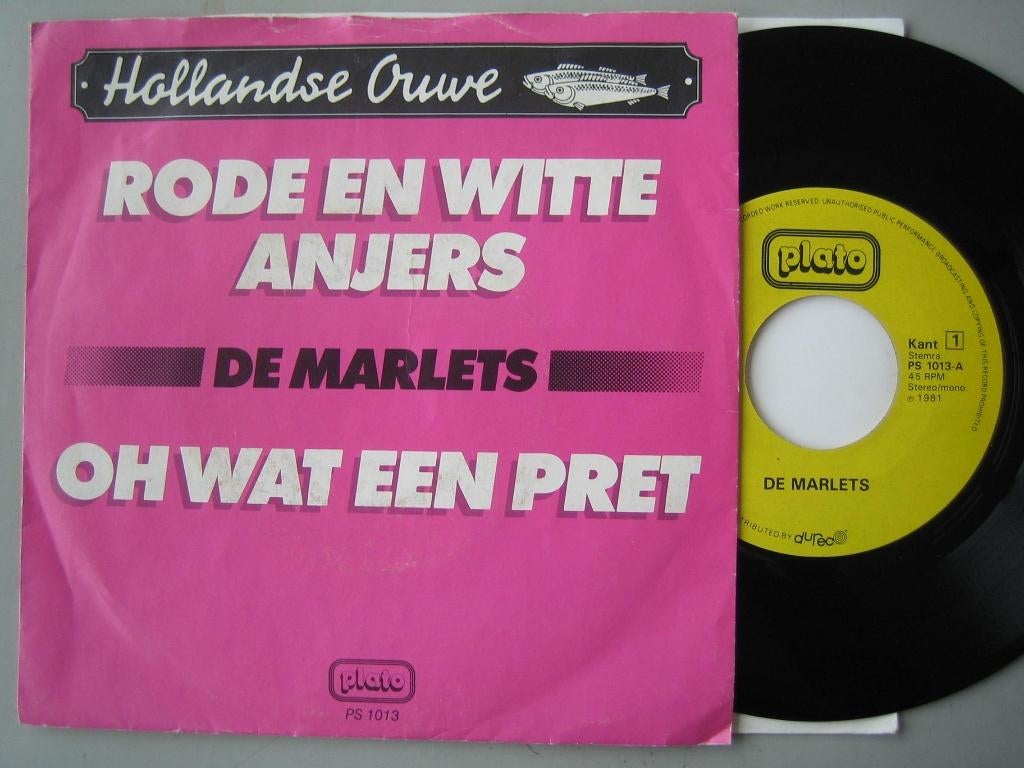 Marlets - Rode en witte anjers, Cd's en Dvd's, Vinyl | Nederlandstalig, Ophalen of Verzenden, Gebruikt, 7 inch, Levenslied of Smartlap
