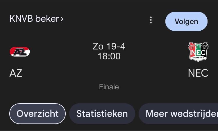 1 ticket Az-Nec Bekerfinale (Vak Grijs), Losse kaart, Eén persoon, April