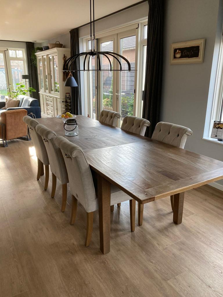 Eettafel Rivièra Maison met gratis stoelen, Ophalen, Gebruikt, 200 cm of meer, 50 tot 100 cm