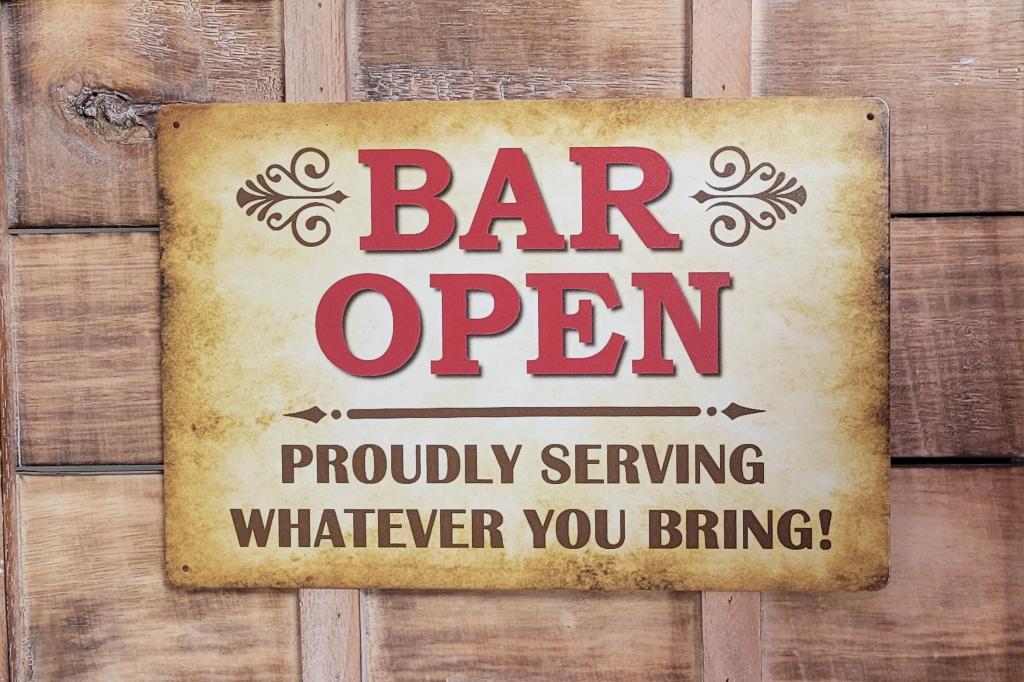 Bar open proudly serve reclamebord van metaal wandbord deco, Info@deconoord.nl, Deco Noord, Nieuw, Ophalen of Verzenden