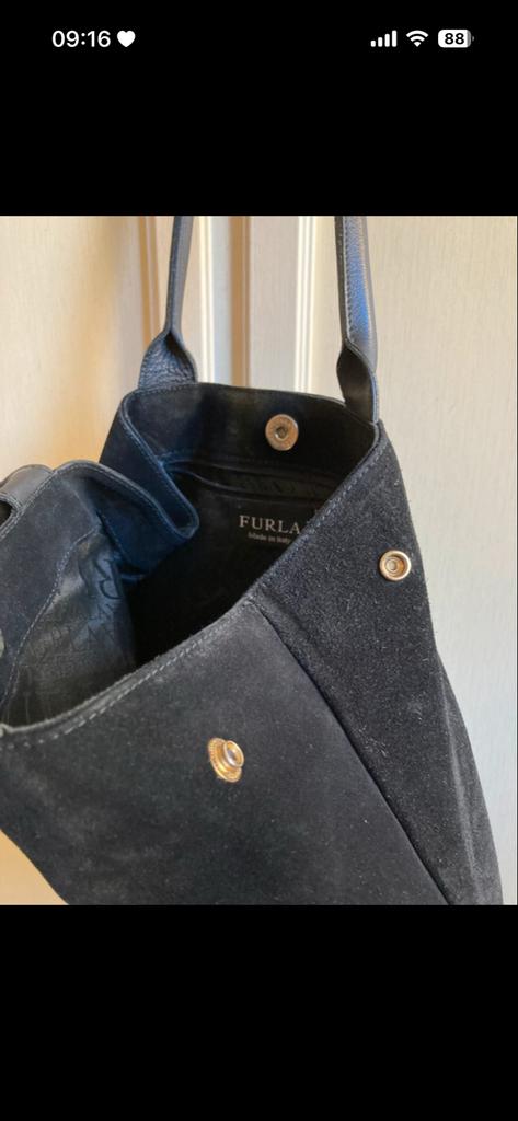 FURLA Vintage Zwart Suède Shopper Tas - Zeer Uitstekende Sta, Ophalen of Verzenden, Zo goed als nieuw, Zwart, Shopper