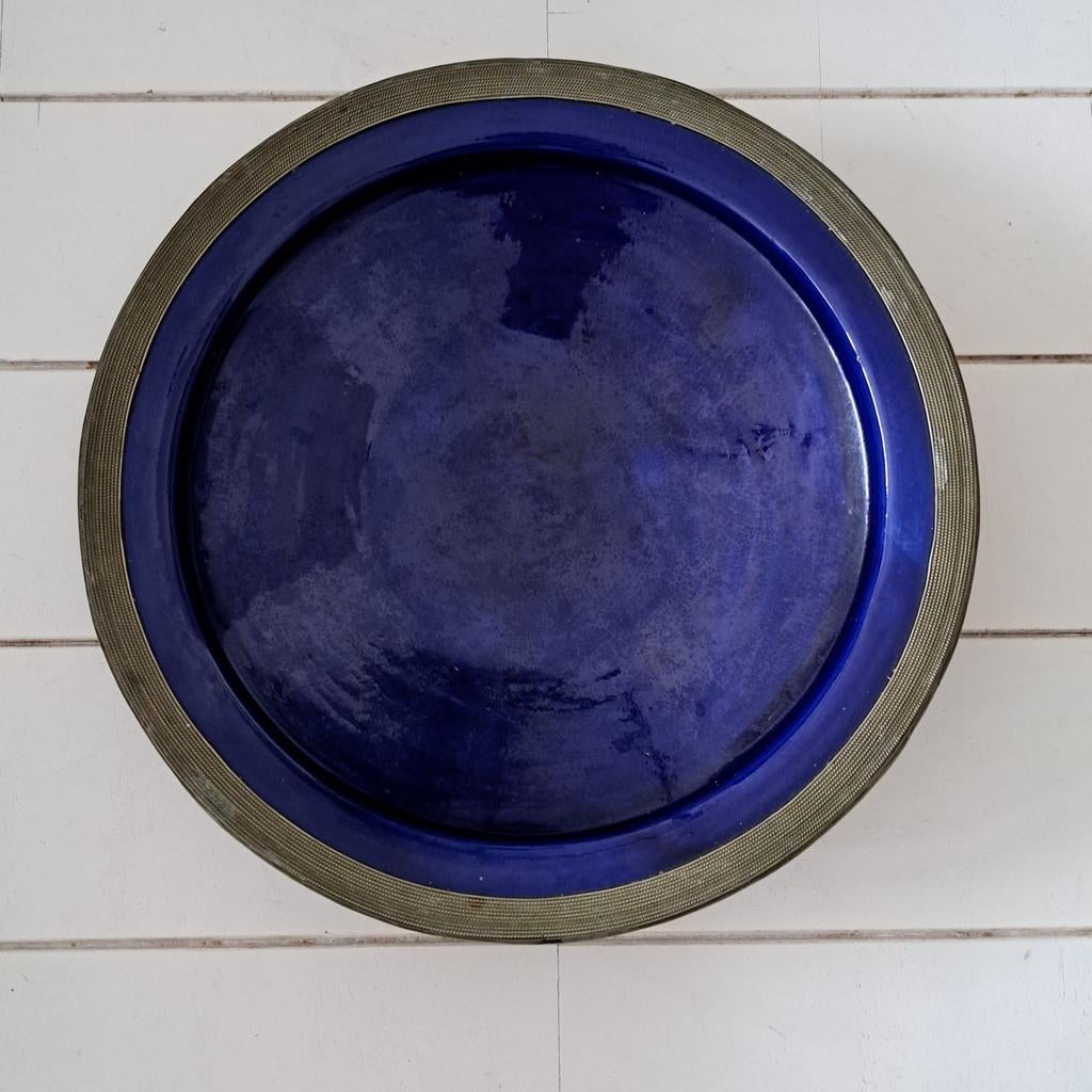 Prachtige blauwe Marokkaanse schaal., Ophalen, Zo goed als nieuw, Rond, Steen of Aardewerk