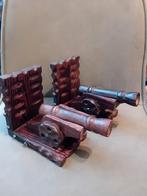 Vintage houten boekensteunen kanonnen – maritiem / rustiek, Ophalen of Verzenden