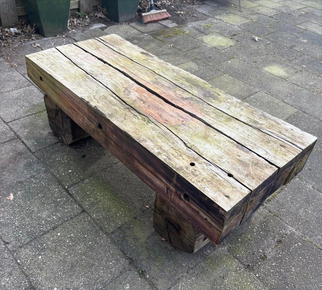 Boomstam tafel gratis aangeboden. LET OP; Extreem zwaar!, Ophalen, Gebruikt, Rechthoekig, Hout