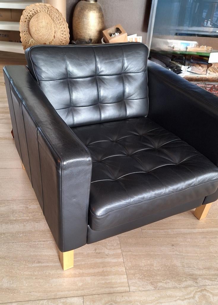 Landskrona karlstad fauteuil zwart, Ophalen of Verzenden, 75 tot 100 cm, Leer, 75 tot 100 cm