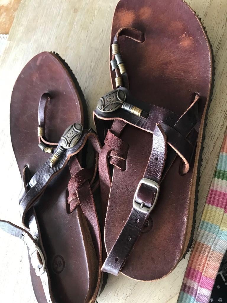 Leren sandalen, Kleding | Dames, Schoenen, Ophalen of Verzenden, Gedragen, Bruin, Sandalen of Muiltjes