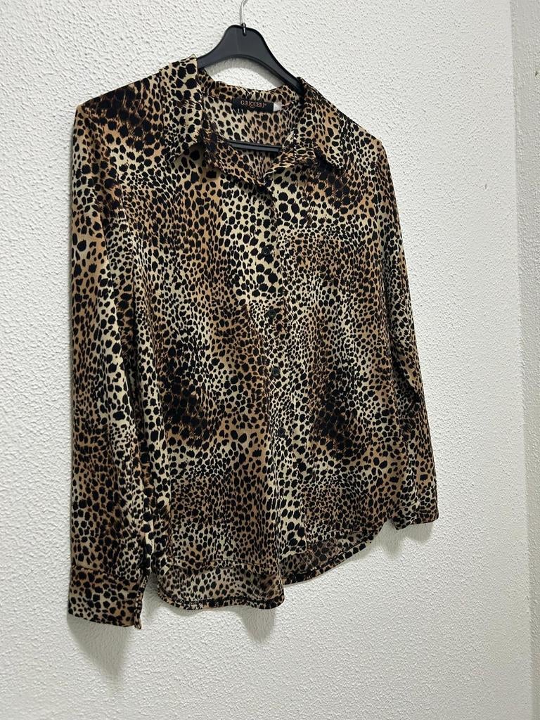 G. Ricceri Italy Leopard Print Overhemd - Maat XL, Bruin, Maat 46/48 (XL) of groter, G. Ricceri Italy, Ophalen of Verzenden