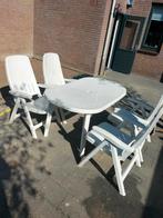 Tuinset wit kunststof met 4 verstelbare tuinstoelen, Tuin en Terras, Ophalen, Gebruikt, Kunststof