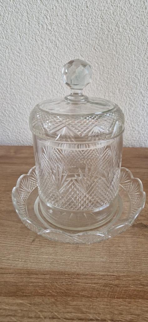 Antieke koektrommel van geslepen glas, Antiek en Kunst, Antiek | Glas en Kristal, Ophalen of Verzenden