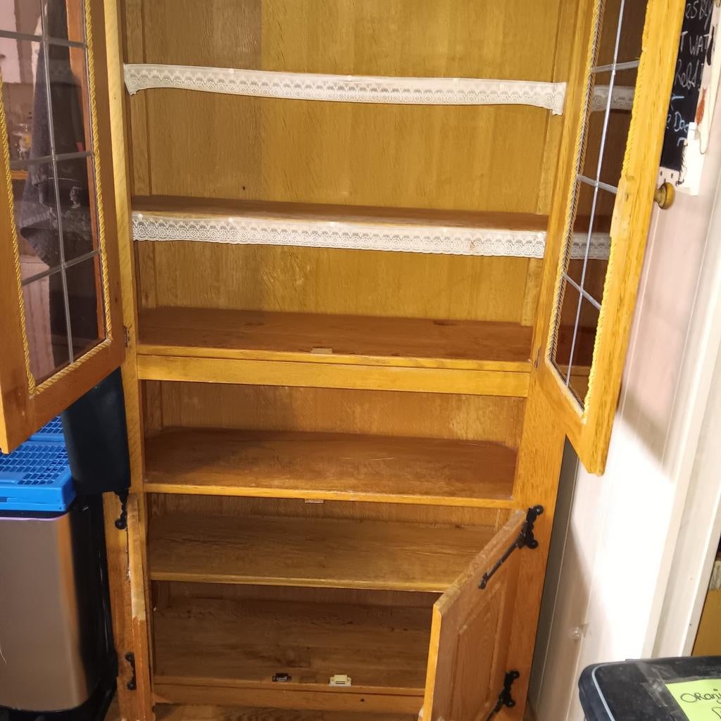 Houten kast met glazen deuren - 100x30x185cm, Huis en Inrichting, Kasten | Overige, Ophalen, Gebruikt