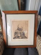 Ets van een figuur met Chinese tekens, gesigneerd, Antiek en Kunst, Kunst | Etsen en Gravures, Ophalen of Verzenden