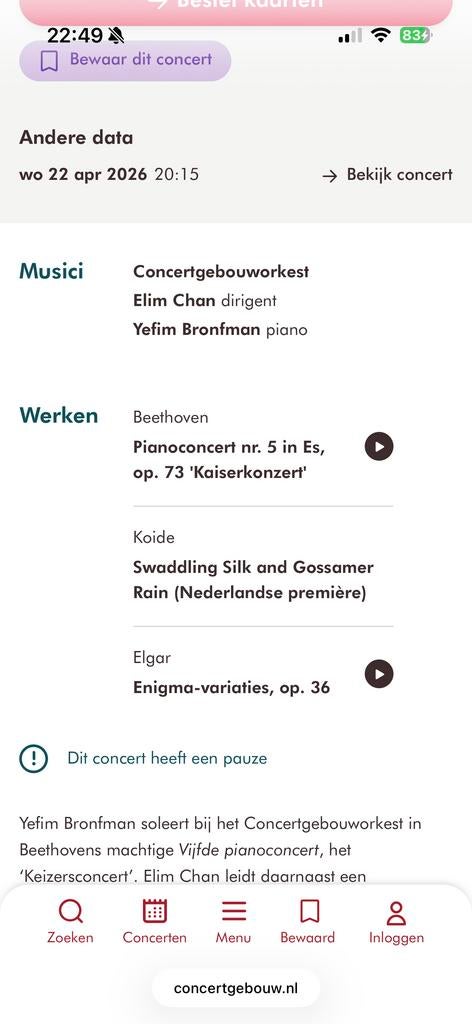 Twee kaarten concertgebouworkest 23/4, Tickets en Kaartjes, Concerten | Klassiek, Twee personen