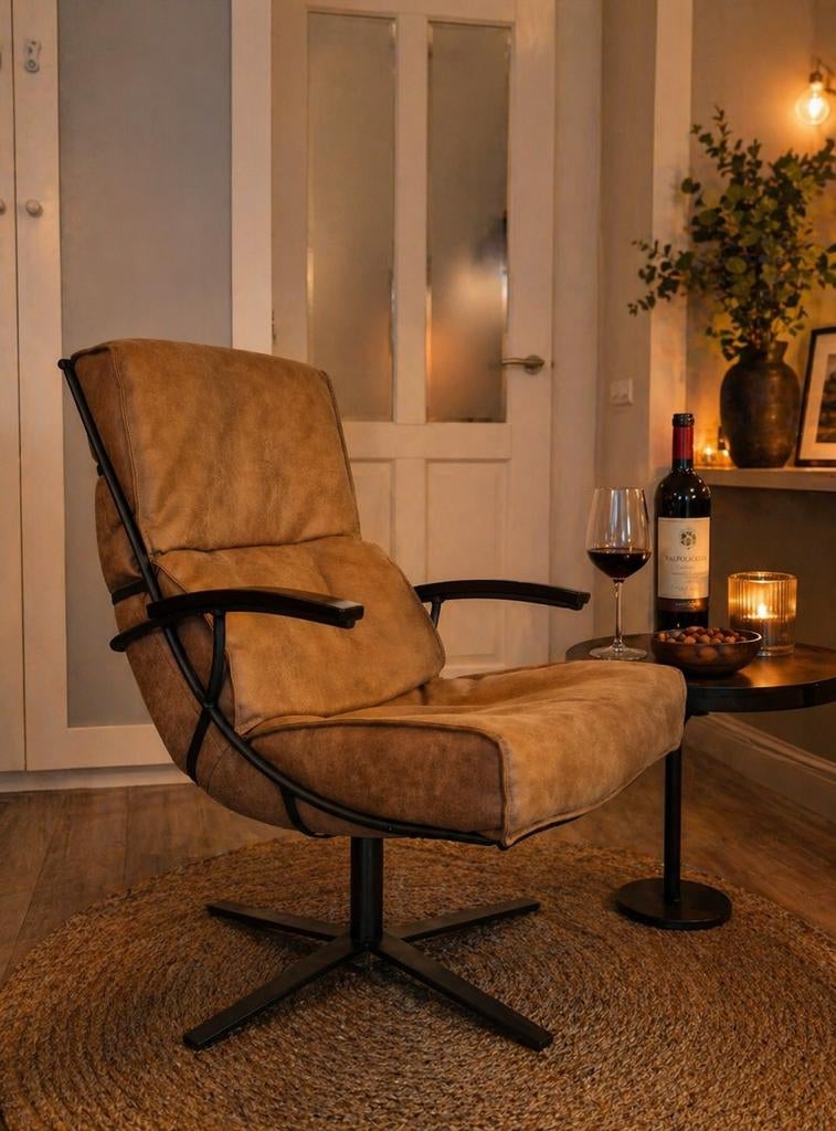 Lederen Draaifauteuil, Relax stoel. Draaibaar., Huis en Inrichting, Fauteuils, Modern, Comfortabel, Ophalen of Verzenden, Zo goed als nieuw