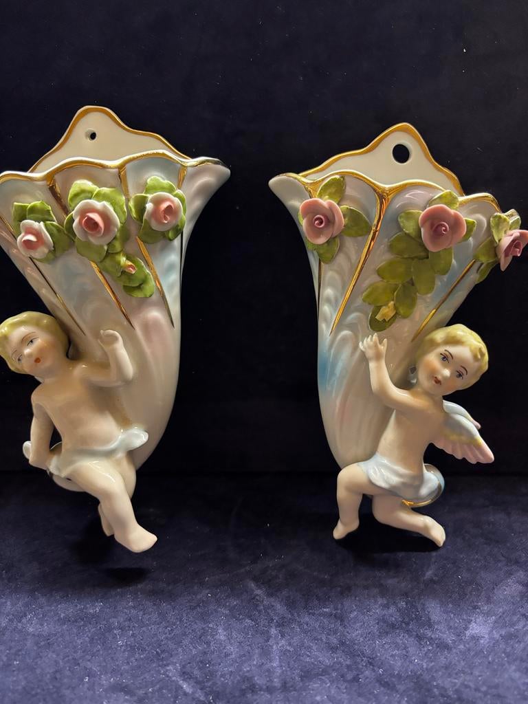 Set wandvaasjes jaren 60 Saksisch Dresden 22cm, Verzenden