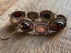Prachtige antieke zilveren bootjes armband met granaten, Ophalen of Verzenden, Zilver