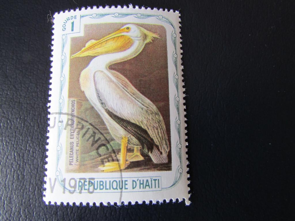 Postzegel Vogel: Witte Pelikaan uit Haïti, Ophalen of Verzenden, Gestempeld, Dier of Natuur
