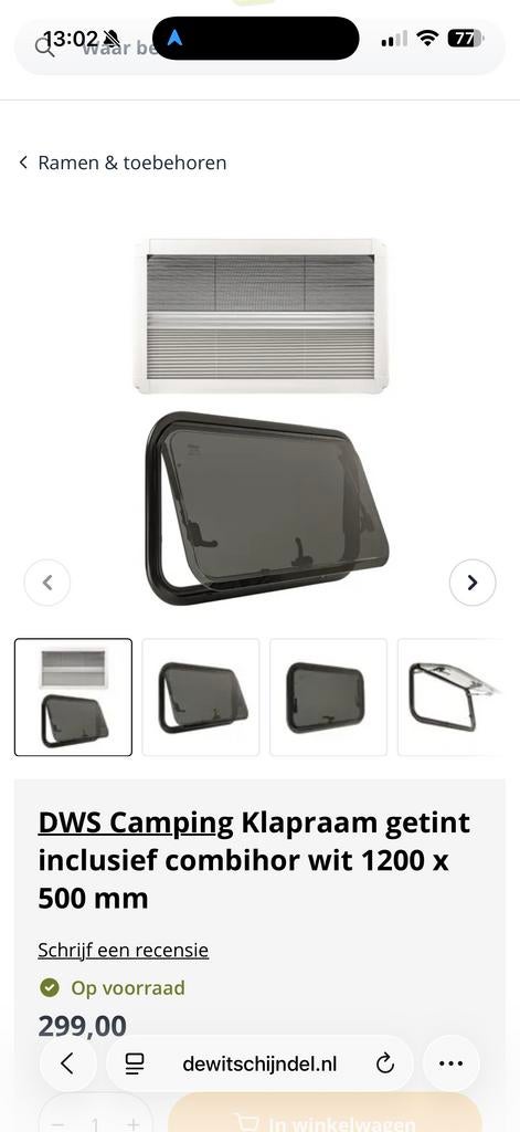 DWS Camping Klapraam Getint met Combihor Wit 1200x500mm, Caravans en Kamperen, Ophalen, Nieuw