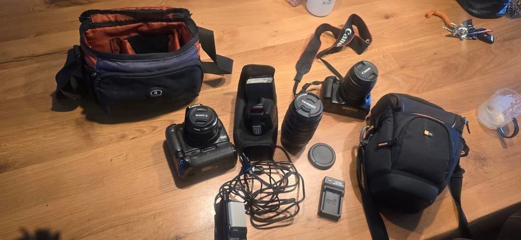 Complete Canon EOS set: 2 camera's, 3 lenzen, flitser & meer, Ophalen, Gebruikt