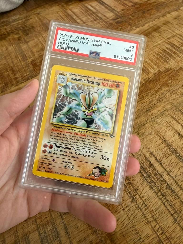 Gym Challenge Giovanni’s Machamp PSA 9, Hobby en Vrije tijd, Ophalen of Verzenden, Zo goed als nieuw, Losse kaart