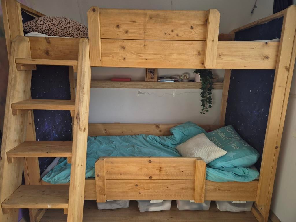 Prachtig Steigerhouten Stapelbed, Ophalen, Gebruikt, 90 cm, Eenpersoons