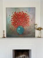 Kunst aan de muur, rode klaprozen. 100X100 cm, Antiek en Kunst, Ophalen