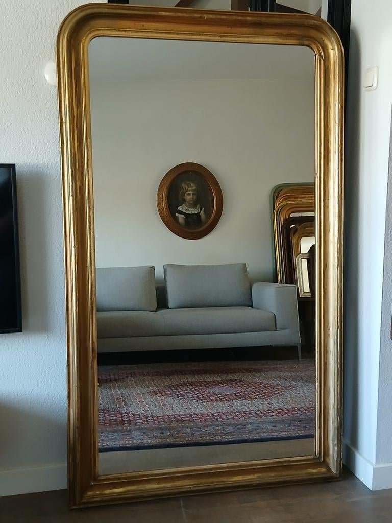 Stijlvolle Grote Antieke Vergulde Spiegel, Antiek en Kunst, Ophalen, Rechthoekig