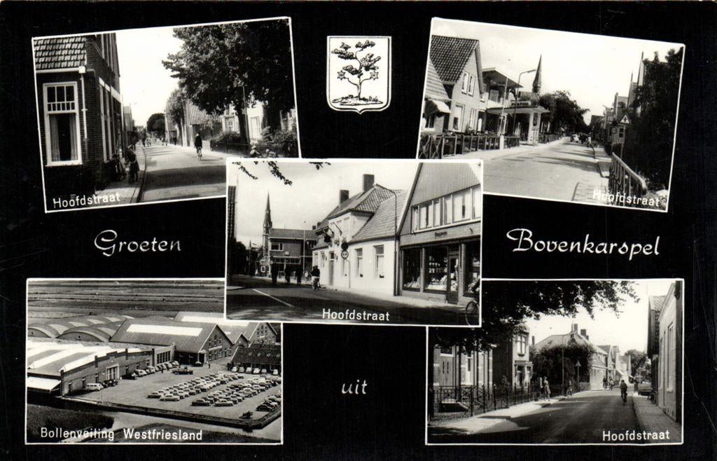 Groeten uit Bovenkarspel - 5 afb o.a. Bollenveiling - ongelo, Verzamelen, Ansichtkaarten | Nederland, Ophalen of Verzenden, 1960 tot 1980