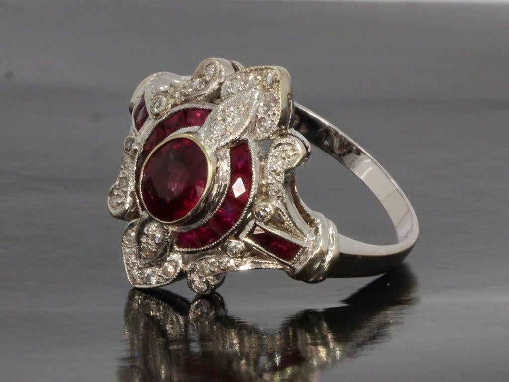 Robijnen diamanten 14k gouden Art Deco dames ring vintage, Sieraden, Tassen en Uiterlijk, Antieke sieraden, Verzenden, Goud, Ring