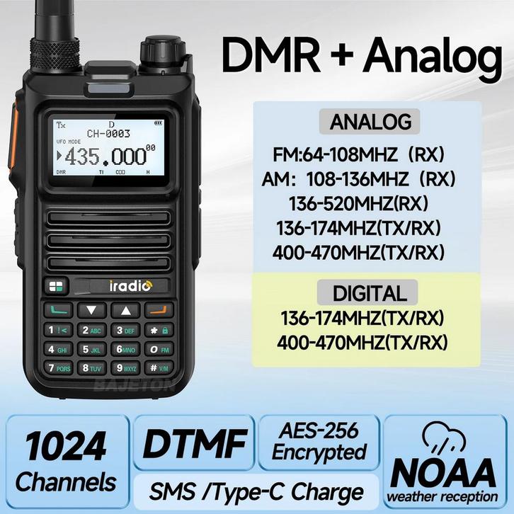 Iradio DM-UV4R DMR Analoog + DMR + AES 256 Crypto, Telecommunicatie, Zenders en Ontvangers, Zo goed als nieuw, Verzenden