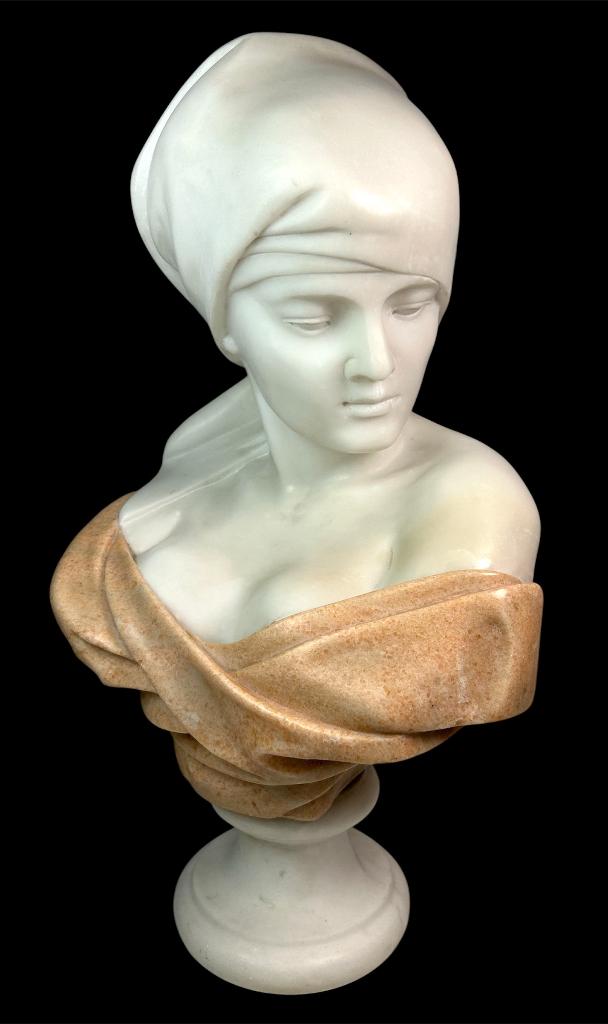 Borstbeeld buste vrouwenbuste, marmer en albast, Art Nouveau, Ophalen, 50 - 100 cm, Steen of Keramiek, Meerkleurig