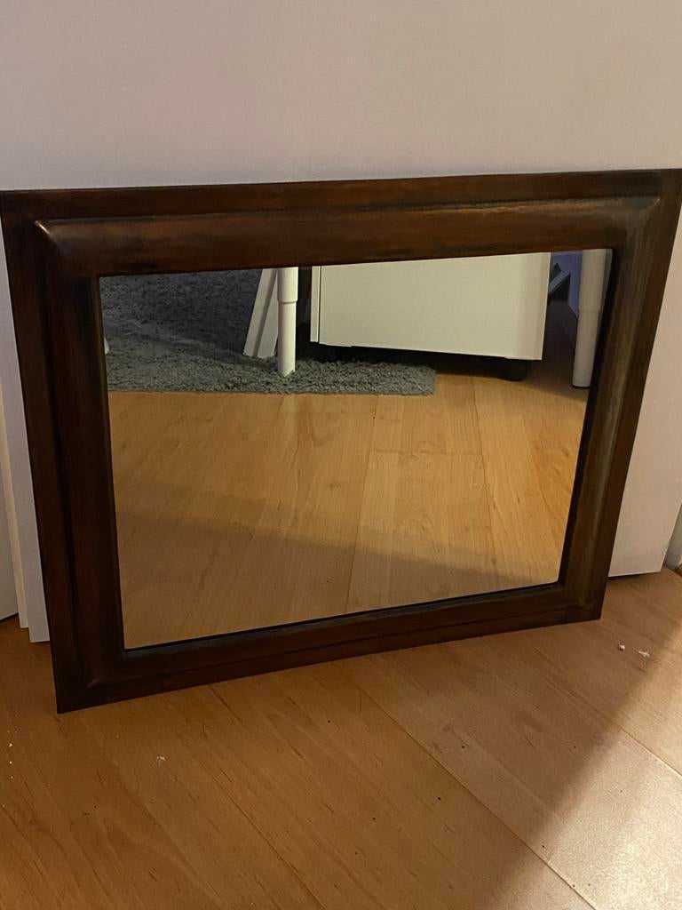 Vintage zware koperen bronskleurige spiegel 65x55 cm, Huis en Inrichting, Woonaccessoires | Spiegels, Ophalen, Gebruikt, 75 tot 100 cm