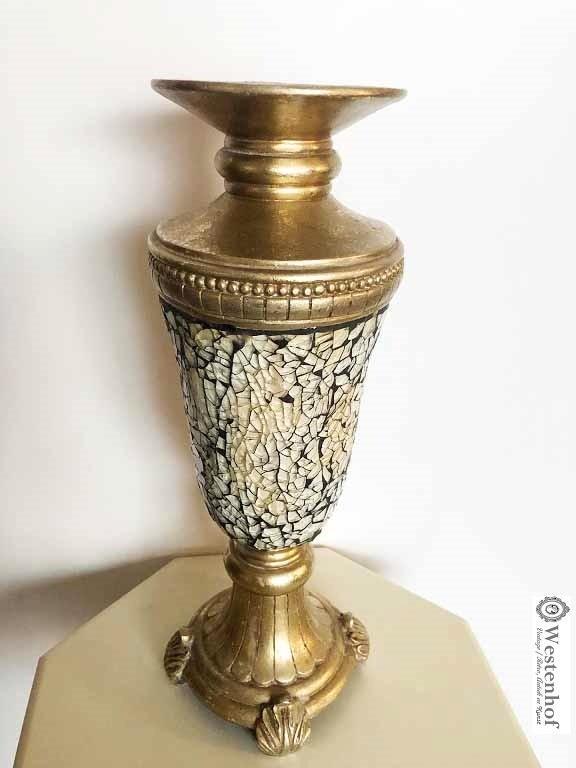 Vintage brocante kandelaar vaas barok goud met glas, Antiek en Kunst, Antiek | Kandelaars, Overige materialen, Ophalen of Verzenden