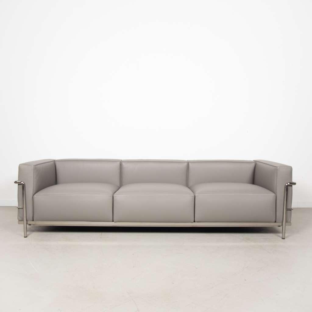 1x Cassina Bank LC3 3-Zits Lichtgrijs Leer – Chroom, Niet ingevuld, Minder dan 75 cm, Niet ingevuld, Ophalen of Verzenden