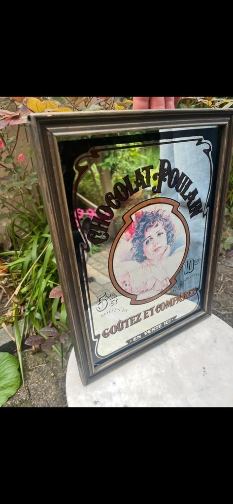 Vintage reclame spiegel chocolade, Antiek en Kunst, Antiek | Spiegels, Ophalen of Verzenden, Rechthoekig, Minder dan 50 cm