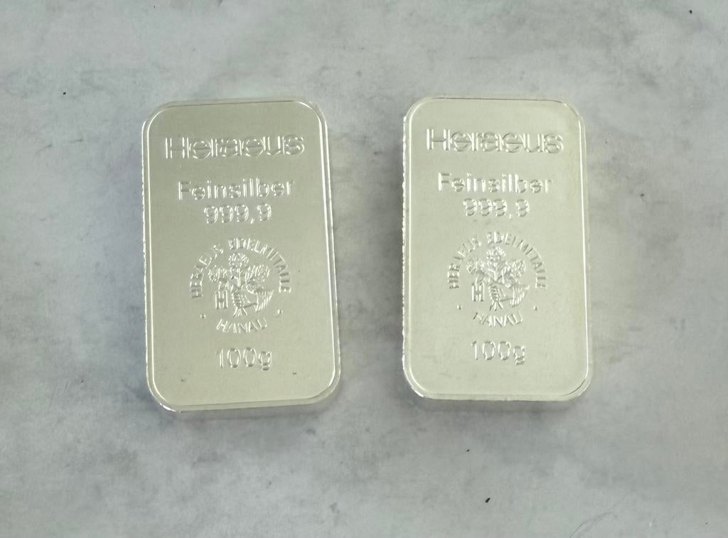 100 gram zilver Hereaus - Swiss 9999 zilver, Postzegels en Munten, Edelmetalen en Baren, Ophalen of Verzenden, Zilver